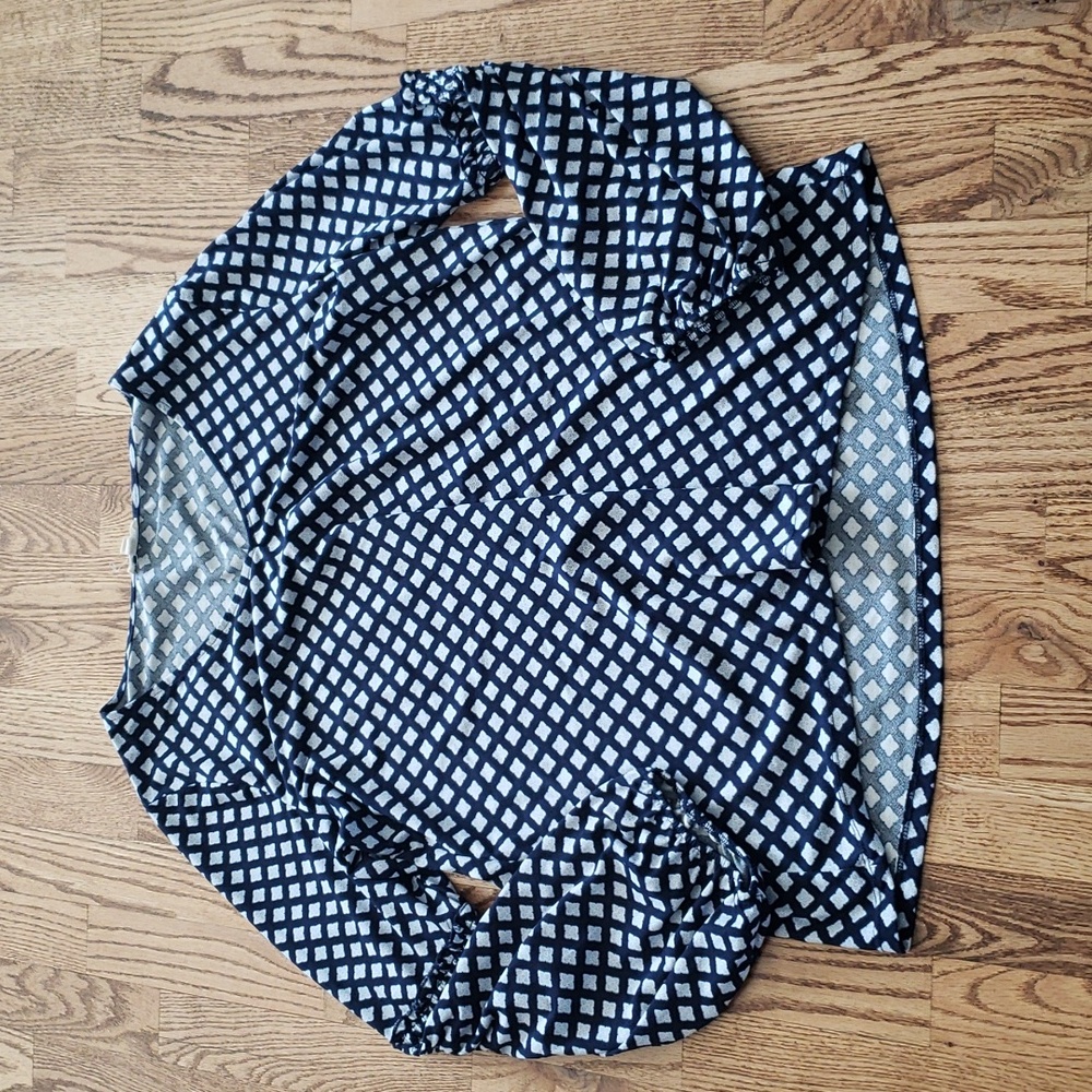 (L) Como Blue Soft Statement Sleeves Ruched Bohemian Chic Cottagecore Geometric